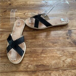 Kenzo Black Slip-on Flat Espadrille Cross Strap Sandals European‎ 38 US 8 GUC